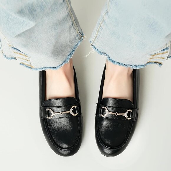 Women's Black pu Faux Leather Arch Support Casual Slip on Comfort Penny Loafers - Picture 4 of 8